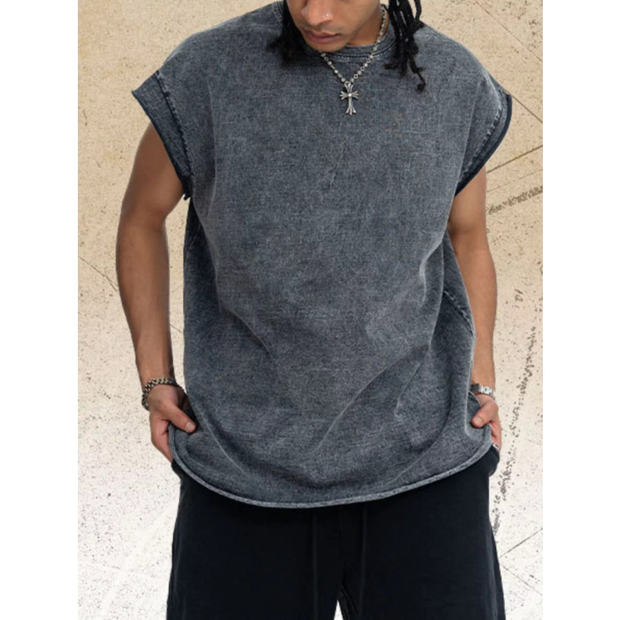 Men’s Washed Round Neck Tank Gray / M Apparel and Accessories