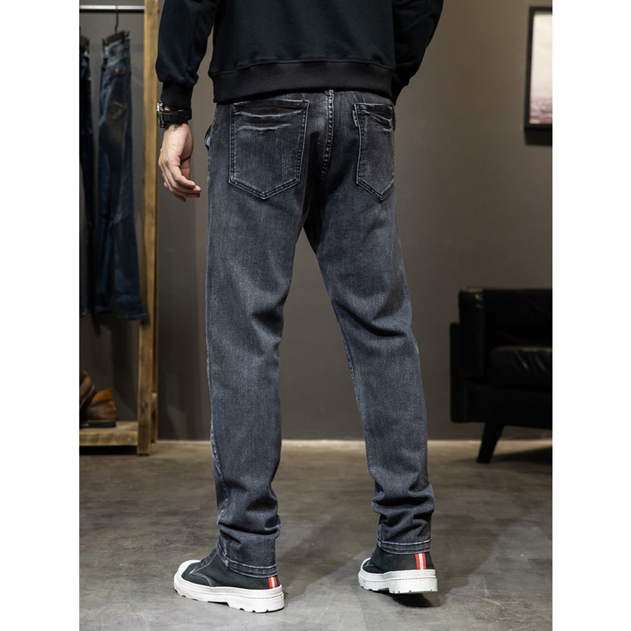 Men’s Washed Slim-Fit Jeans with Curved Side Seam Detailing Apparel and Accessories