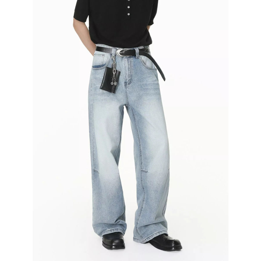 Men’s Washed Wide-Leg Jeans Blue / S Apparel and Accessories