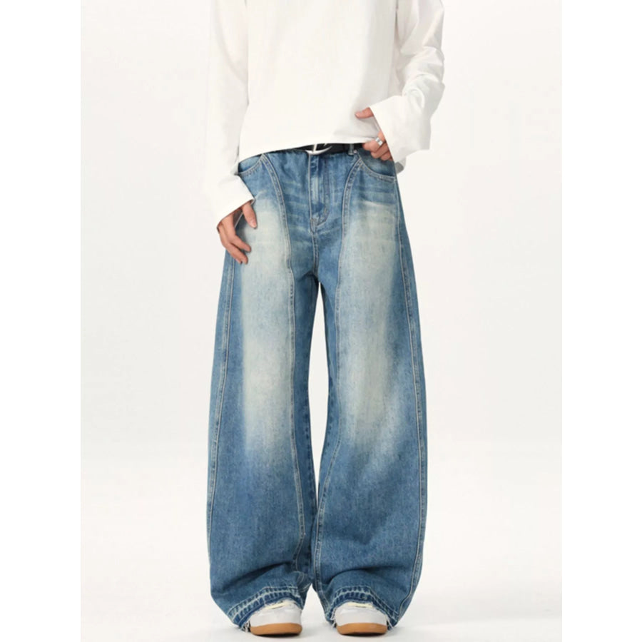 Men’s Washed Wide Leg Jeans Apparel and Accessories