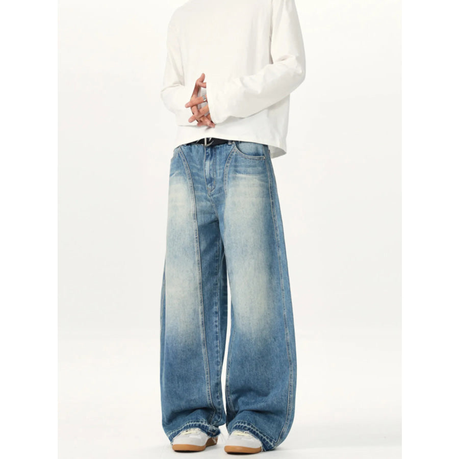 Men’s Washed Wide Leg Jeans Apparel and Accessories