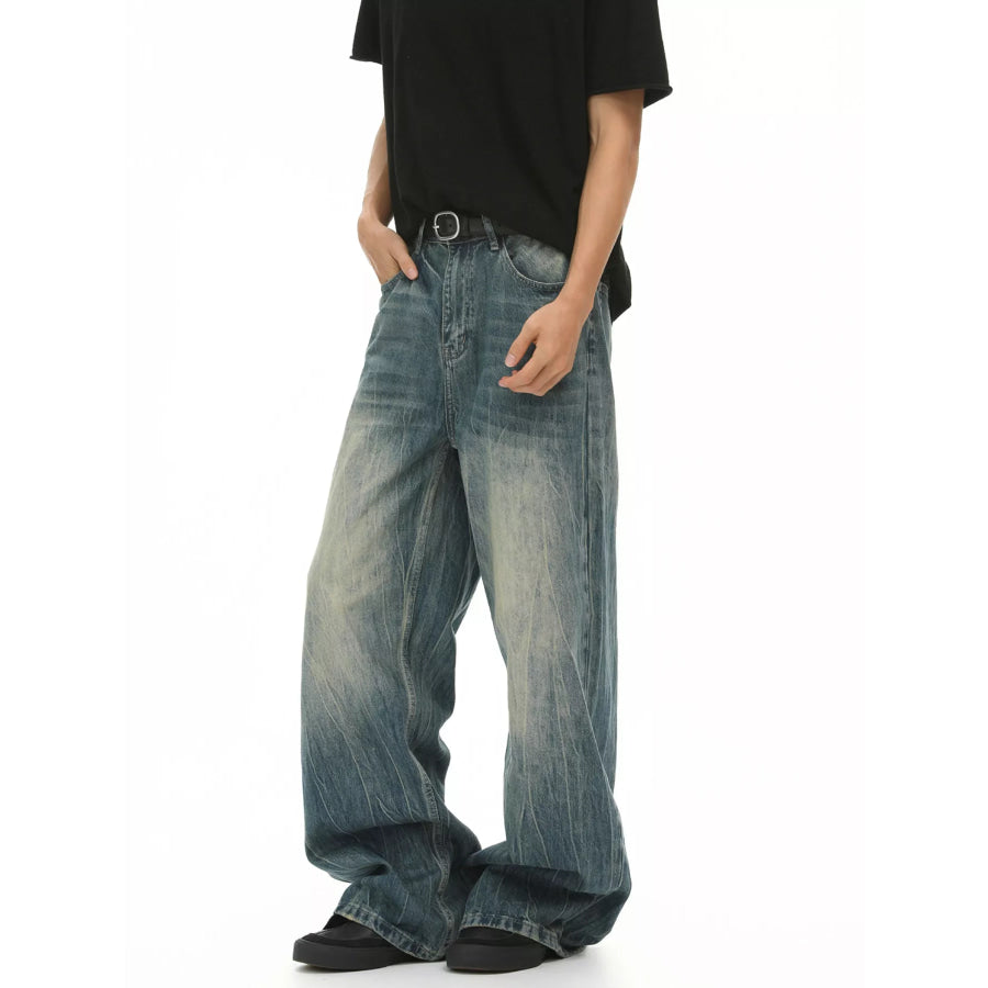 Men’s Washed Wide Leg Jeans Apparel and Accessories