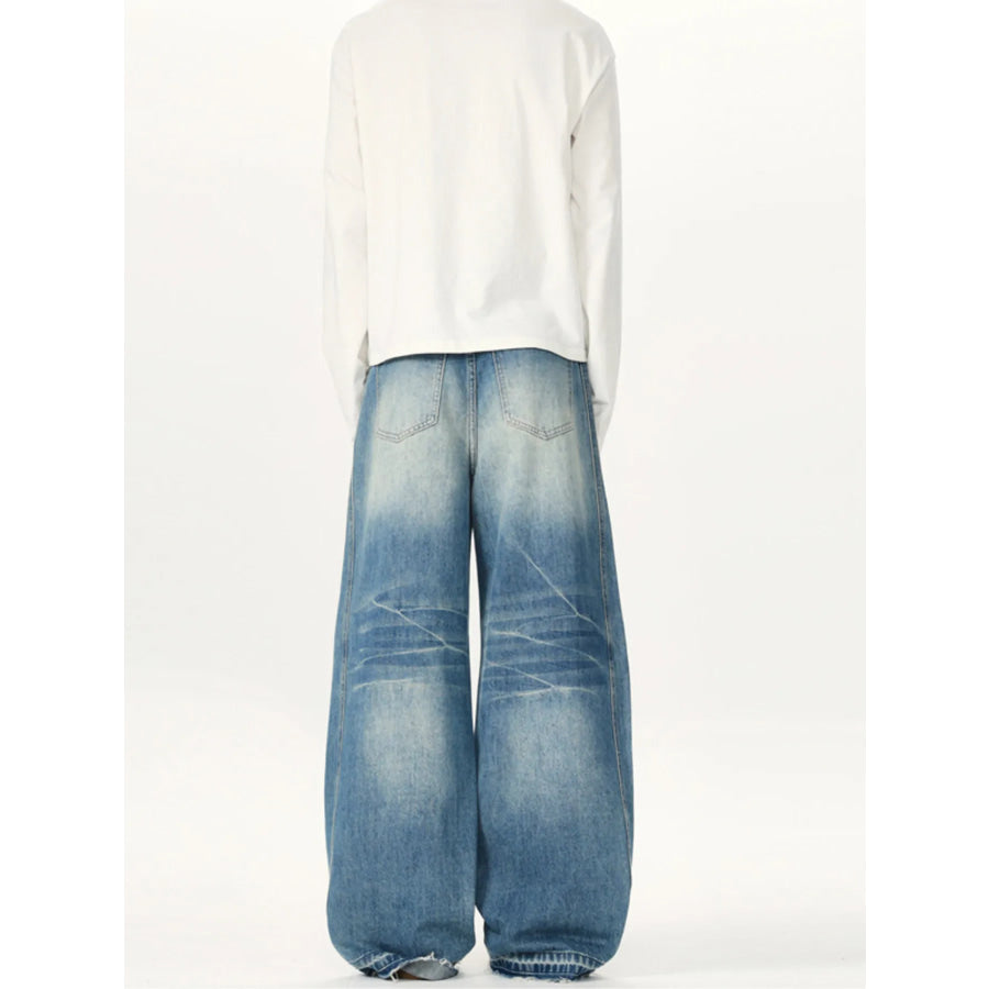 Men’s Washed Wide Leg Jeans Apparel and Accessories