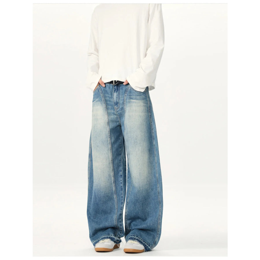 Men’s Washed Wide Leg Jeans Apparel and Accessories