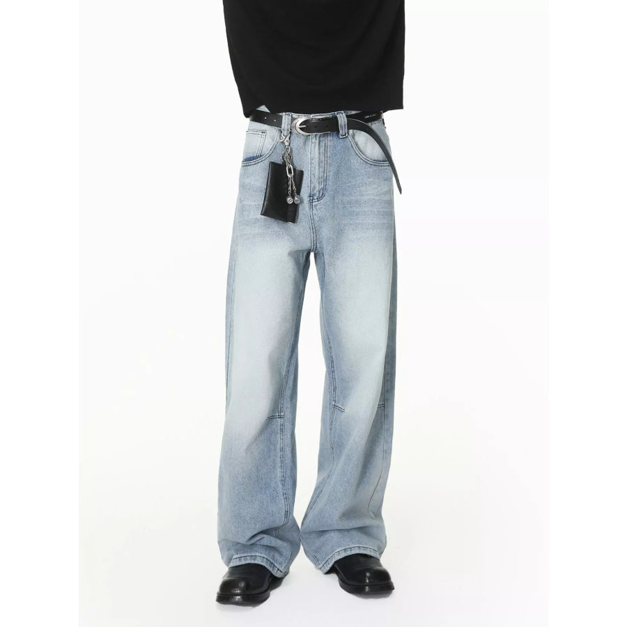 Men’s Washed Wide-Leg Jeans Blue / S Apparel and Accessories