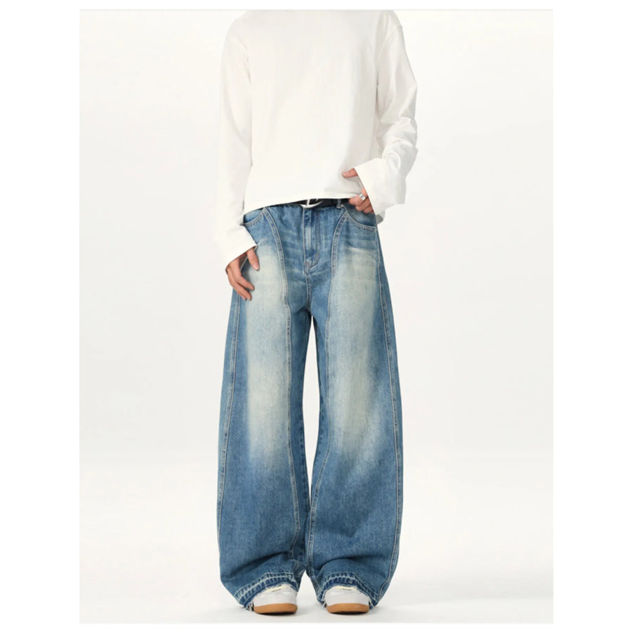 Men’s Washed Wide Leg Jeans Ice Blue / XS Apparel and Accessories