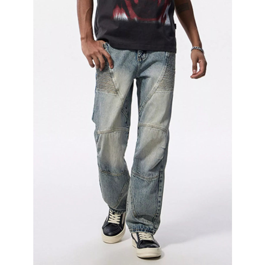 Men’s Washed Wide Leg Jeans Light Blue / 28 Apparel and Accessories