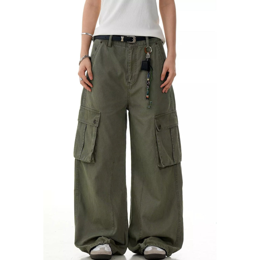 Men’s Wide Leg Cargo Pants Army Green / S Apparel and Accessories