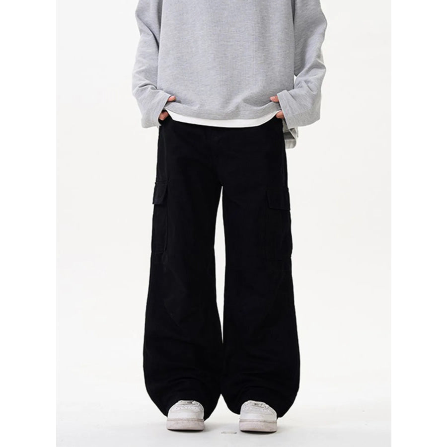 Men’s Wide Leg Cargo Pants Black / S Apparel and Accessories