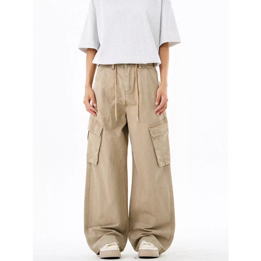 Men’s Wide Leg Cargo Pants Khaki / S Apparel and Accessories