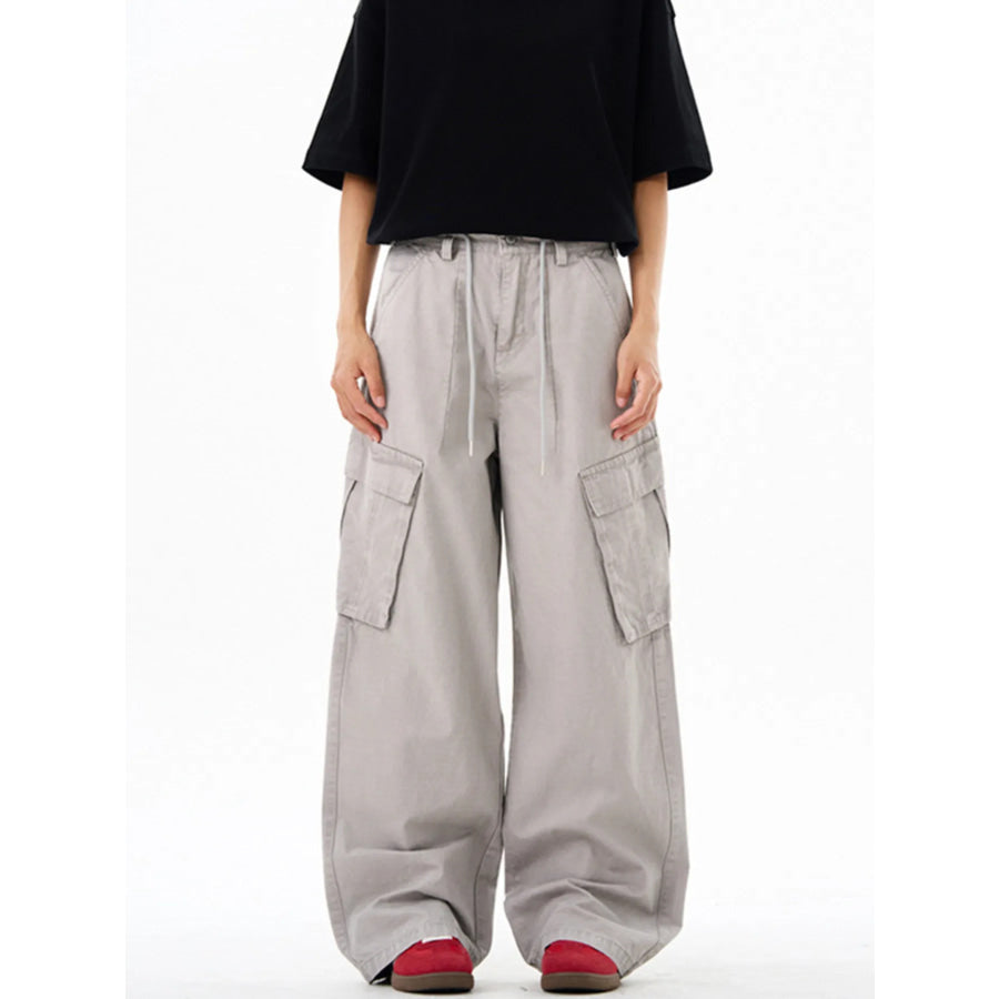 Men’s Wide Leg Cargo Pants Light Gray / S Apparel and Accessories