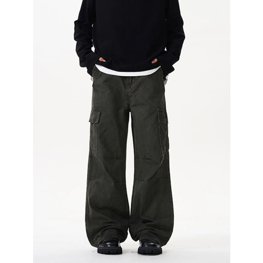 Men’s Wide Leg Cargo Pants Military Green / S Apparel and Accessories