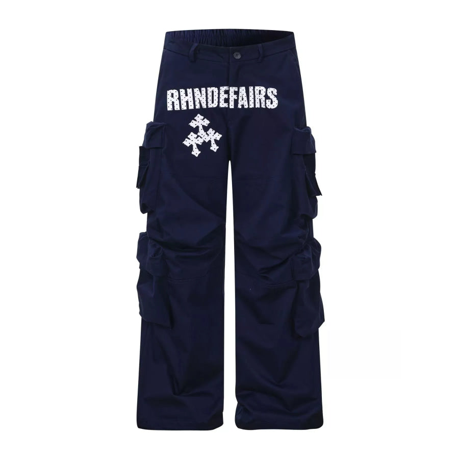Men’s Wide Leg Cargo Pants Navy Blue / S Apparel and Accessories