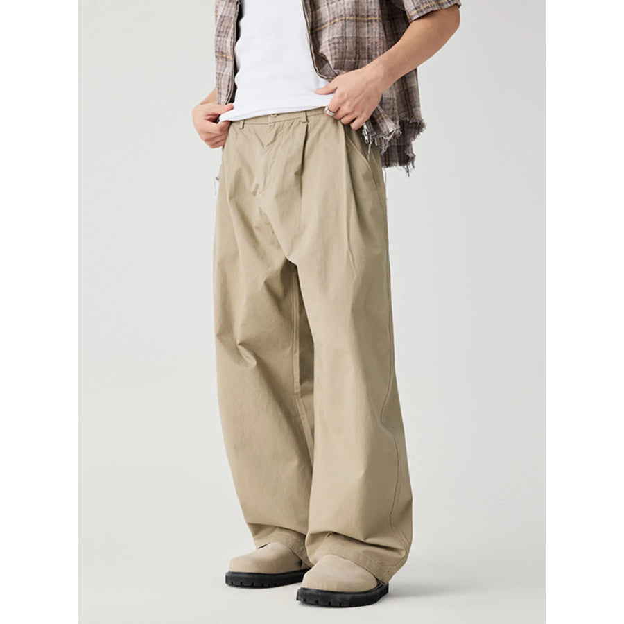 Men’s Wide Leg Casual Pants Khaki / S Apparel and Accessories