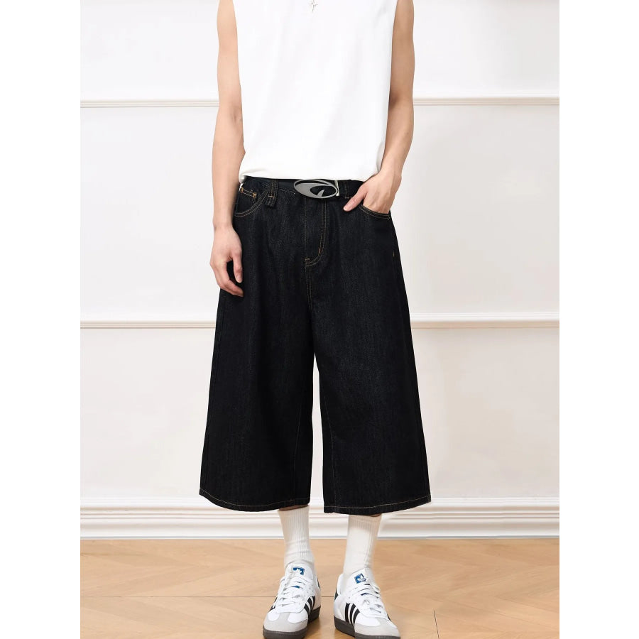 Men’s Wide Leg Denim Shorts Black / XS Apparel and Accessories