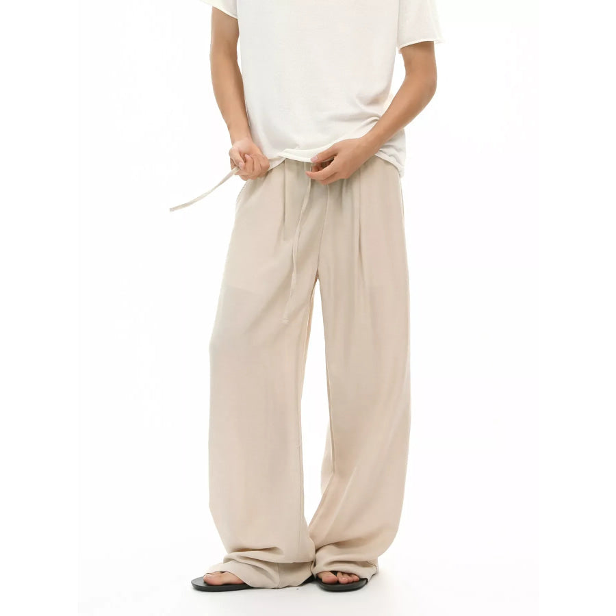Men’s Wide-Leg Drawstring Casual Pants Khaki / S Apparel and Accessories