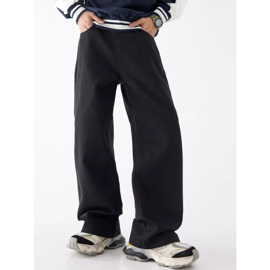 Men’s Wide Leg Jeans with Pockets Black / 28 Apparel and Accessories