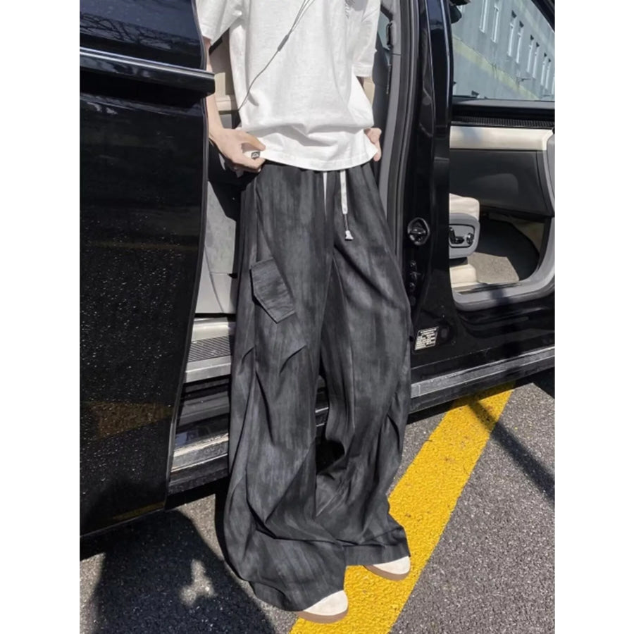 Men’s Wide-Leg Pants with Drawstring Black / M Apparel and Accessories