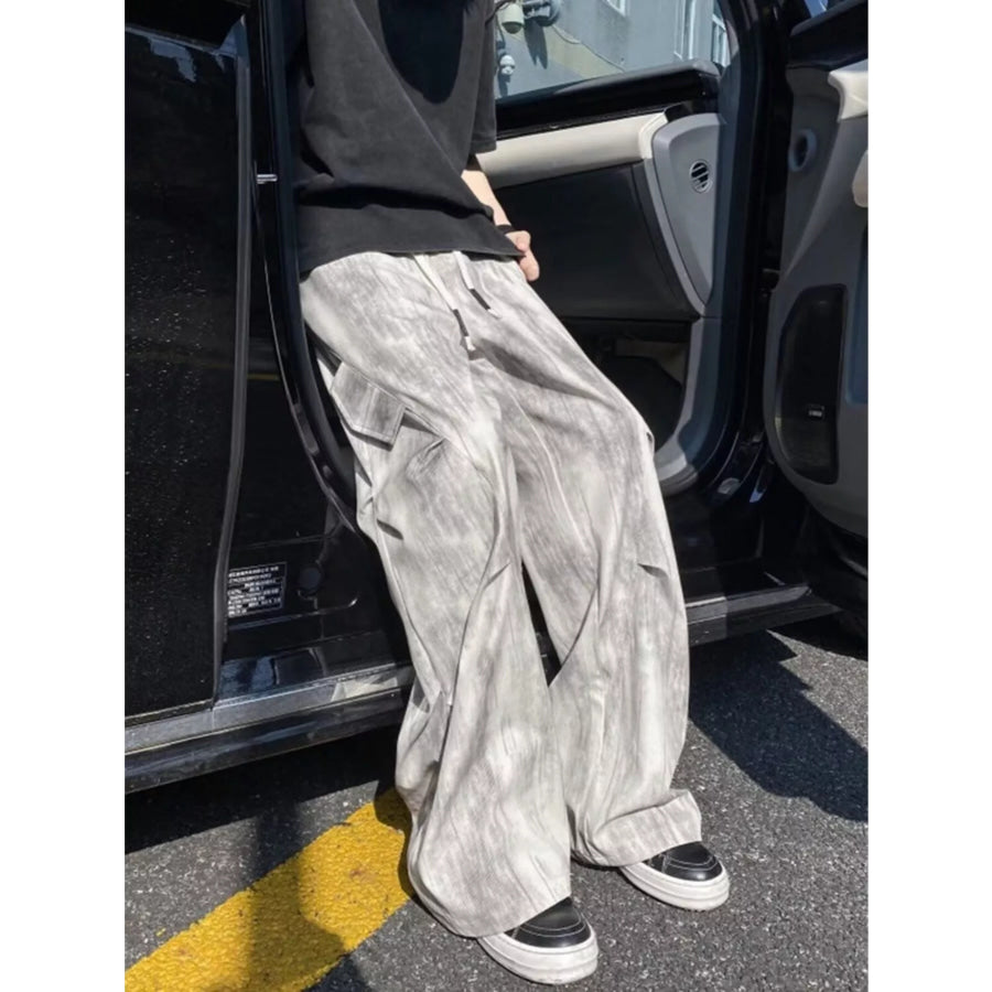 Men’s Wide-Leg Pants with Drawstring Light Gray / M Apparel and Accessories