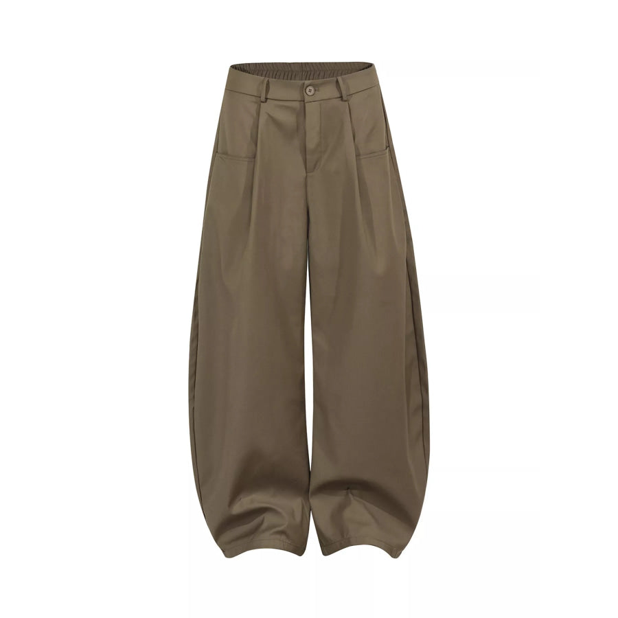 Men’s Wide Leg Pants with Pleated Front Brown / S Apparel and Accessories