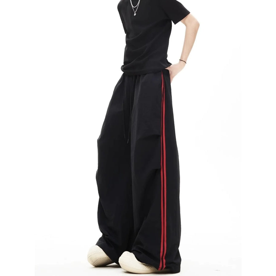 Men’s Wide-Leg Pants with Side Stripes Black / S Apparel and Accessories