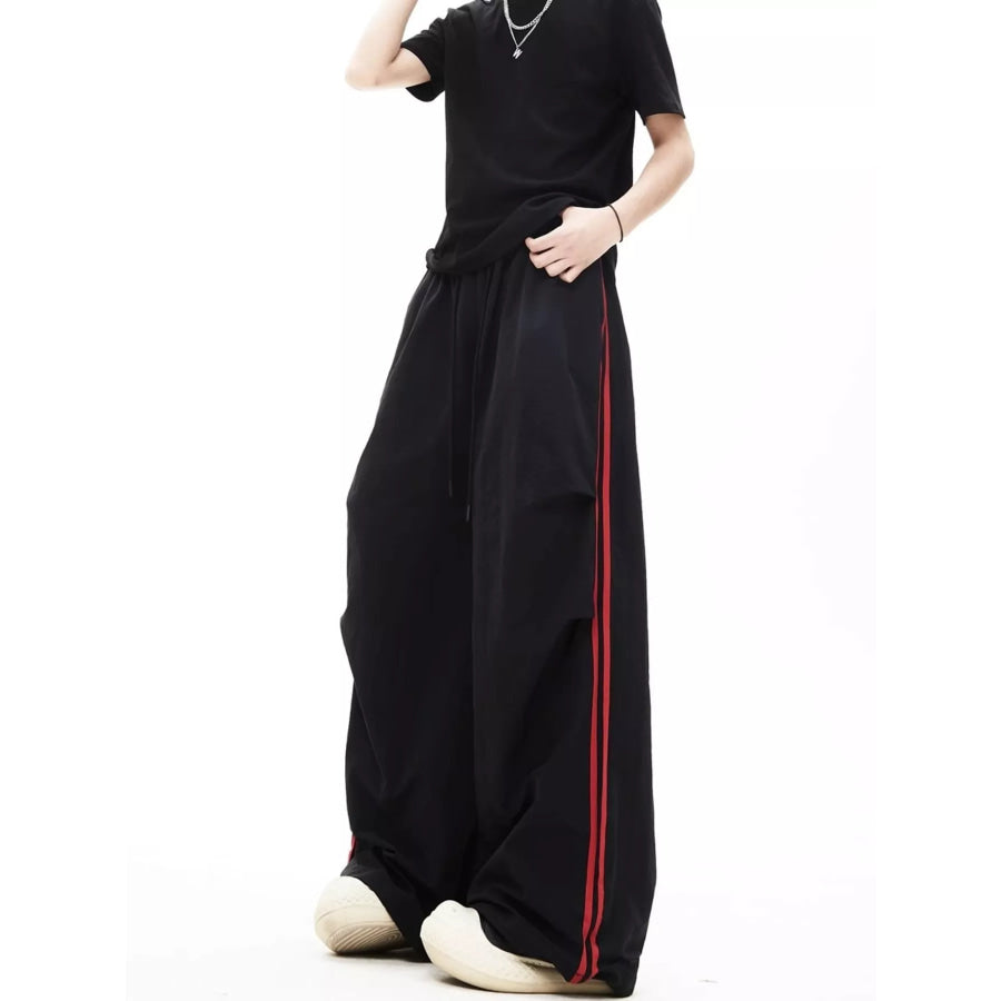 Men’s Wide-Leg Pants with Side Stripes Black / S Apparel and Accessories