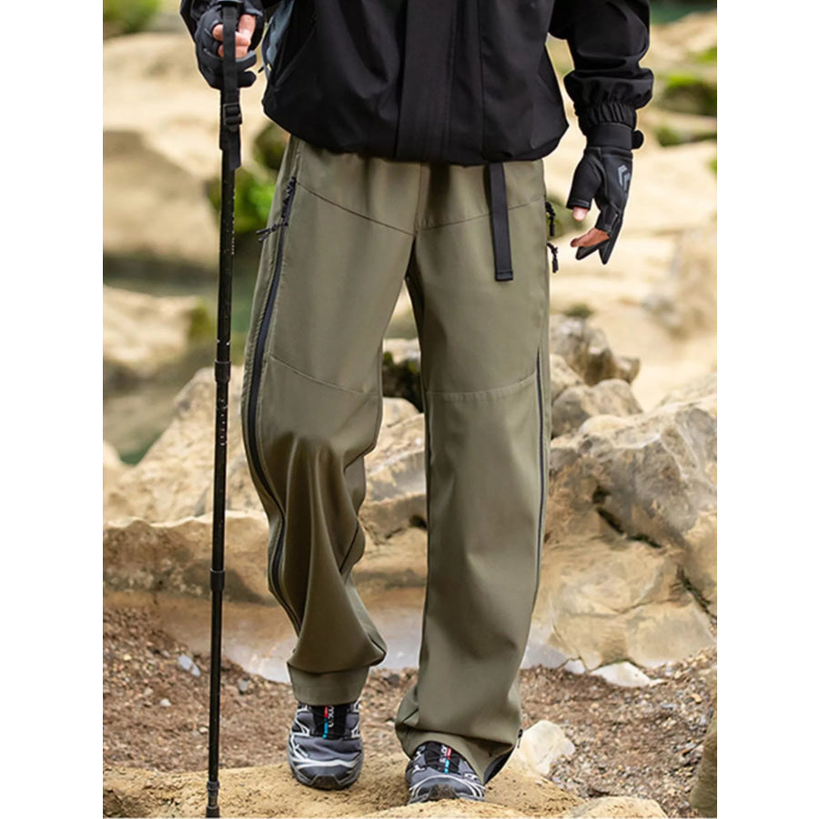 Men’s Wide Leg Pants with Zipper Olive Brown / M Apparel and Accessories
