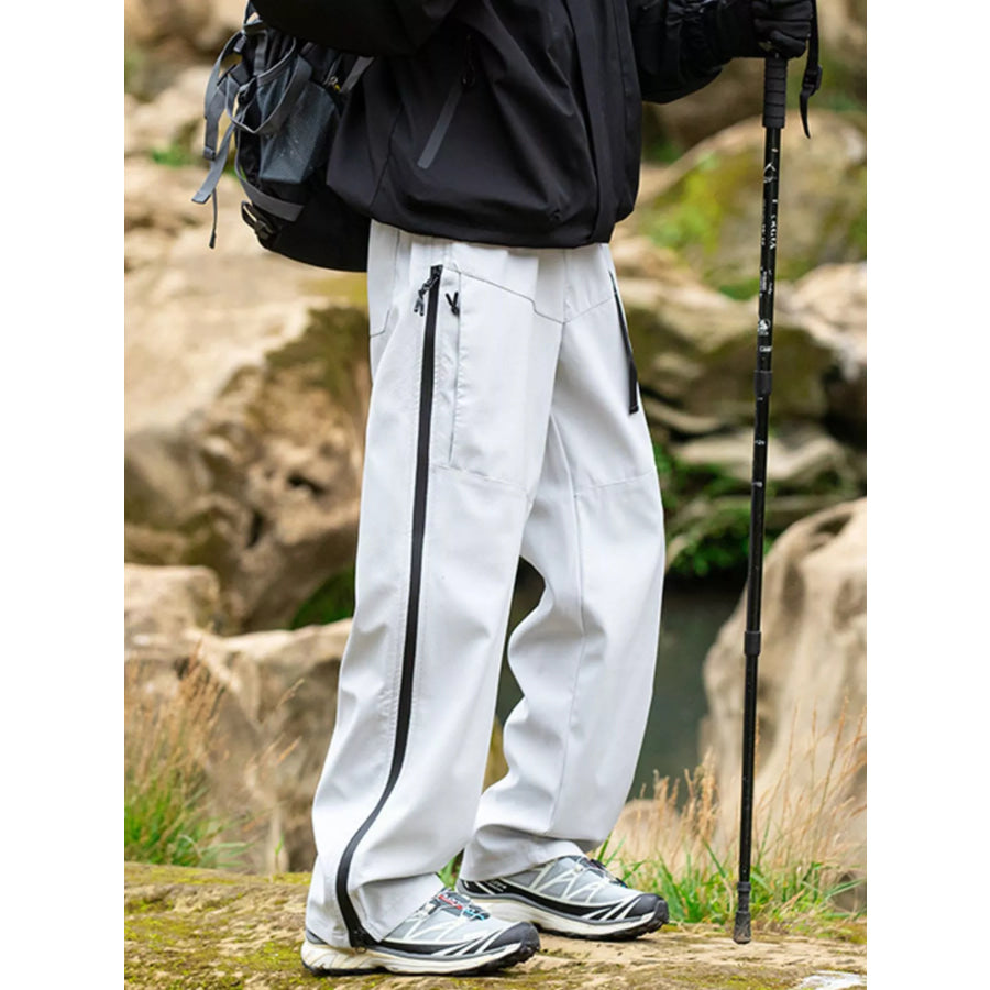 Men’s Wide Leg Pants with Zipper White / M Apparel and Accessories