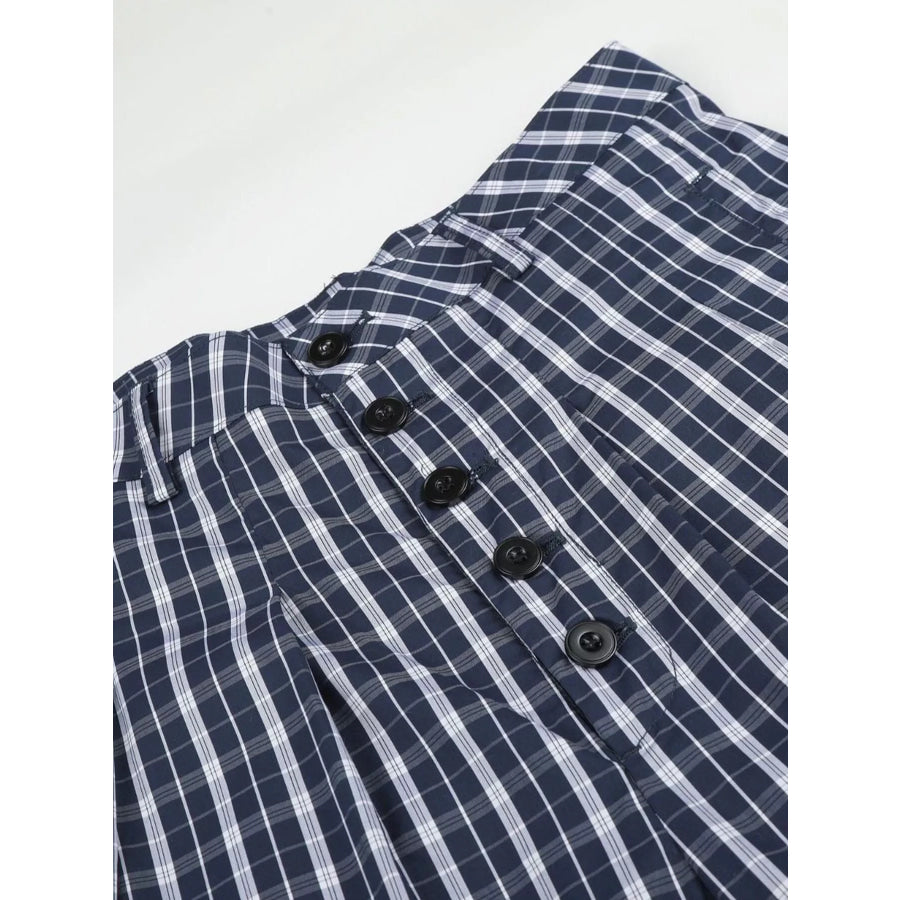 Men’s Wide Leg Plaid Button-Front Pants Apparel and Accessories