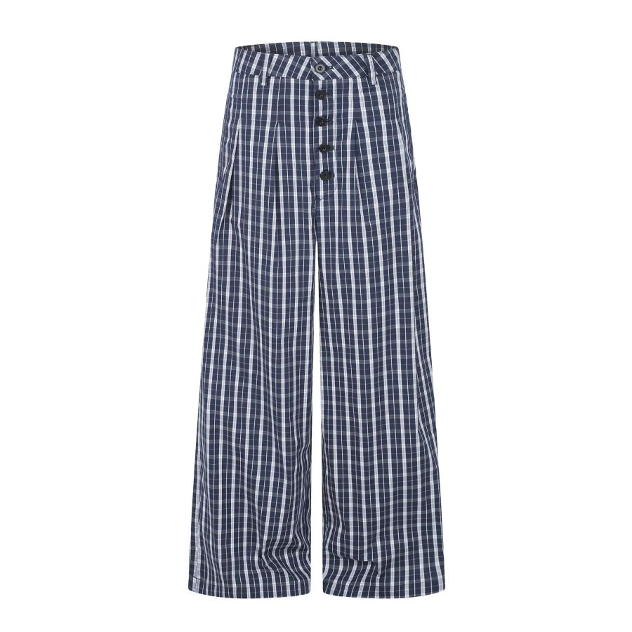 Men’s Wide Leg Plaid Button-Front Pants Blue / S Apparel and Accessories