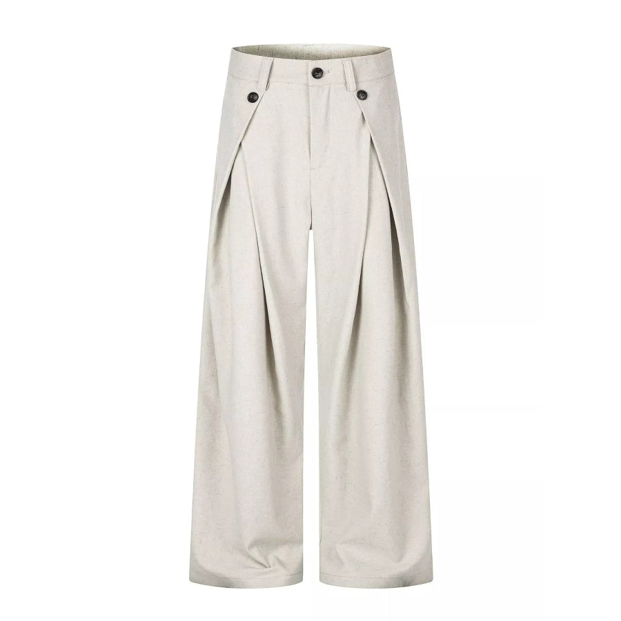 Men’s Wide-Leg Pleated Casual Pants Apricot / S Apparel and Accessories