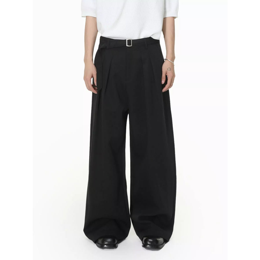 Men’s Wide Leg Pleated Pants Black / S Apparel and Accessories
