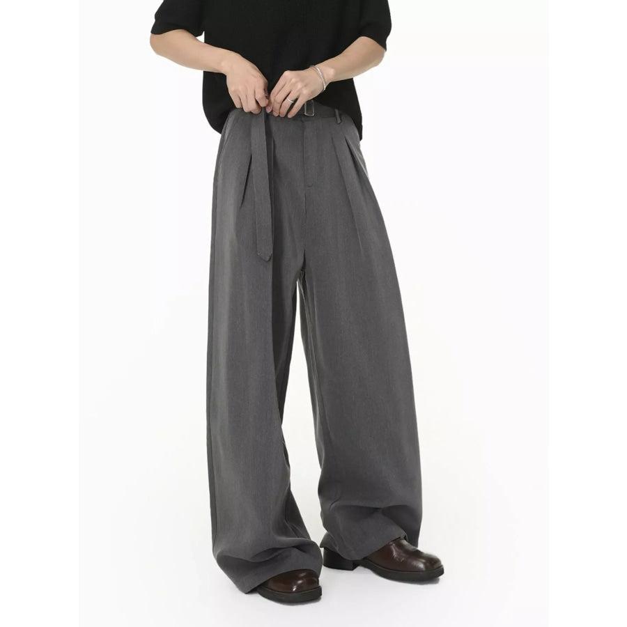 Men’s Wide Leg Pleated Pants Grey / S Apparel and Accessories