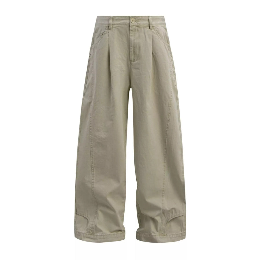Men’s Wide Leg Pleated Pants Khaki / S Apparel and Accessories