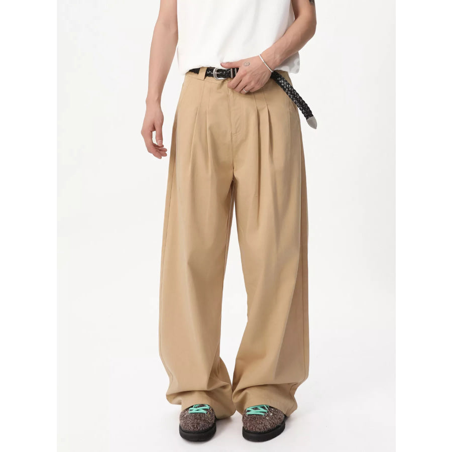 Men’s Wide Leg Pleated Pants Khaki / S