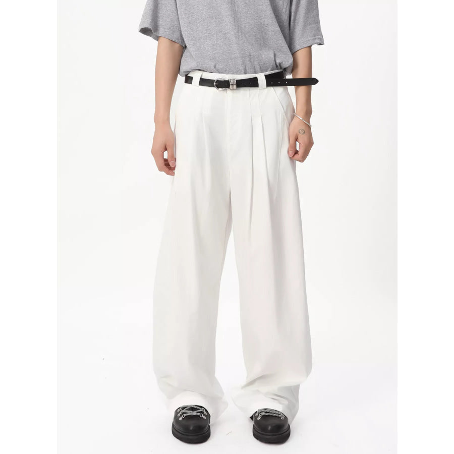 Men’s Wide Leg Pleated Pants White / S