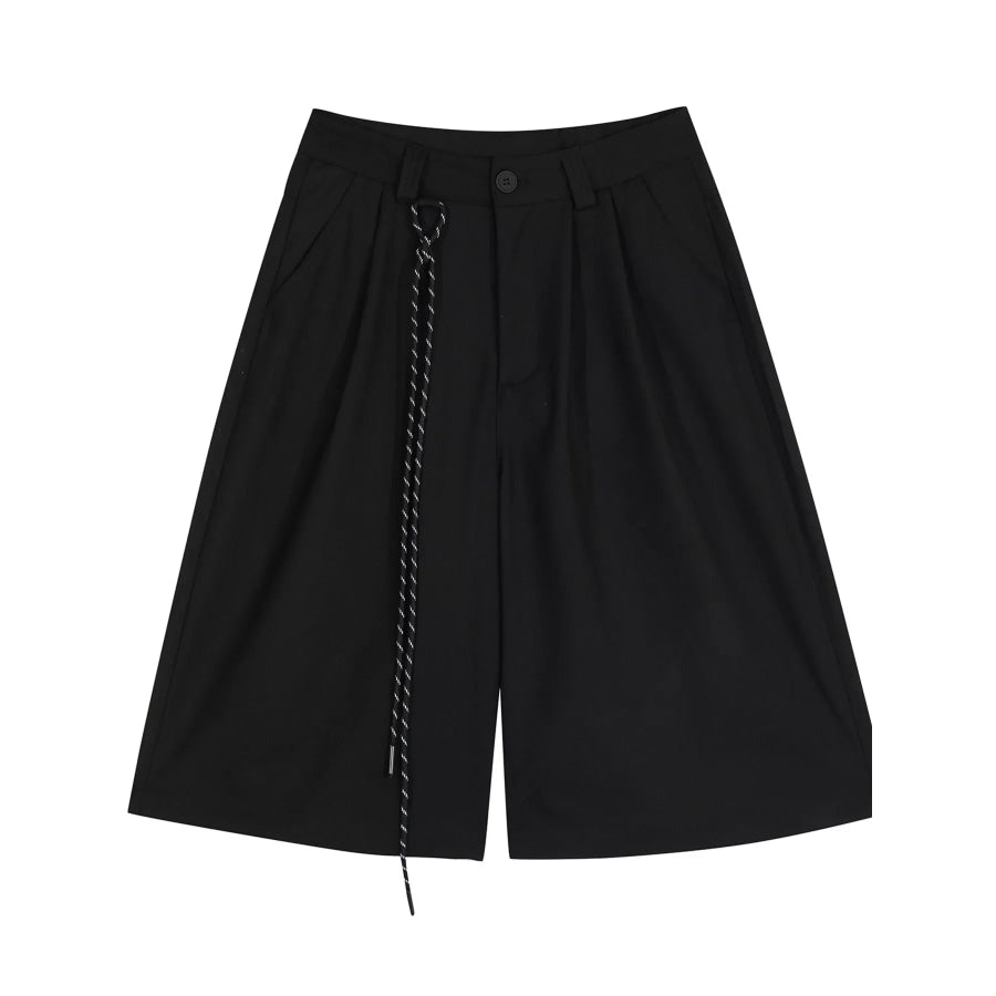 Men’s Wide-Leg Shorts with Decorative Drawstring Black / S