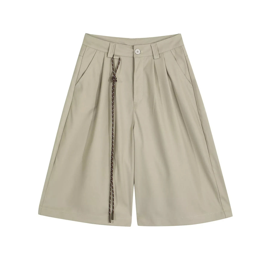 Men’s Wide-Leg Shorts with Decorative Drawstring Khaki / S