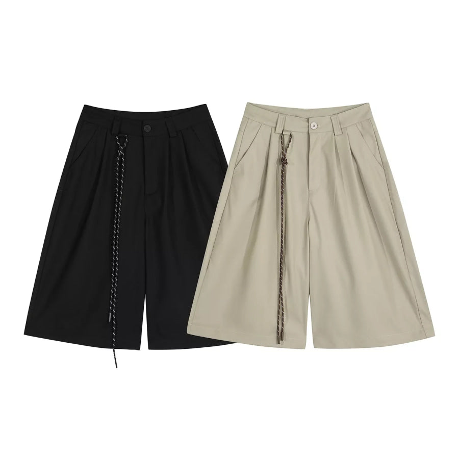 Men’s Wide-Leg Shorts with Decorative Drawstring