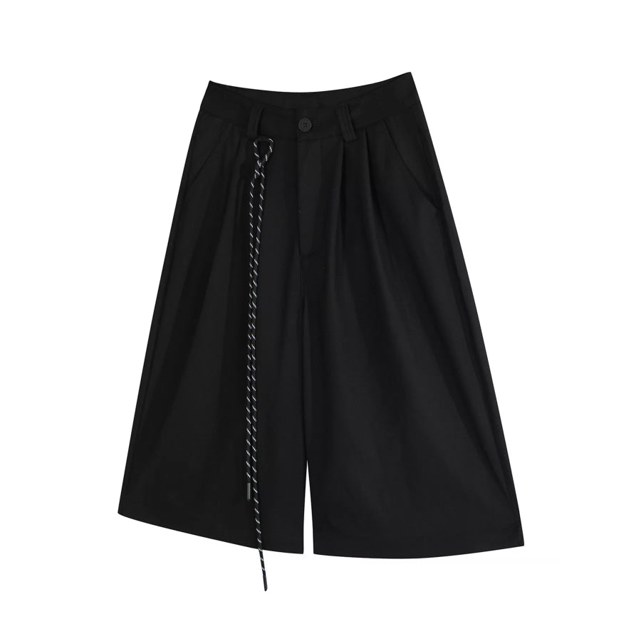 Men’s Wide-Leg Shorts with Decorative Drawstring