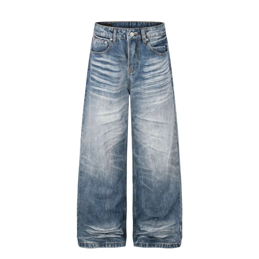 Men’s Wide Leg Vintage Wash Jeans Blue / S Apparel and Accessories