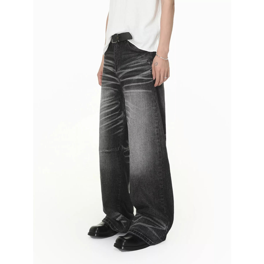 Men’s Wide Leg Washed Jeans Charcoal Gray / S Apparel and Accessories