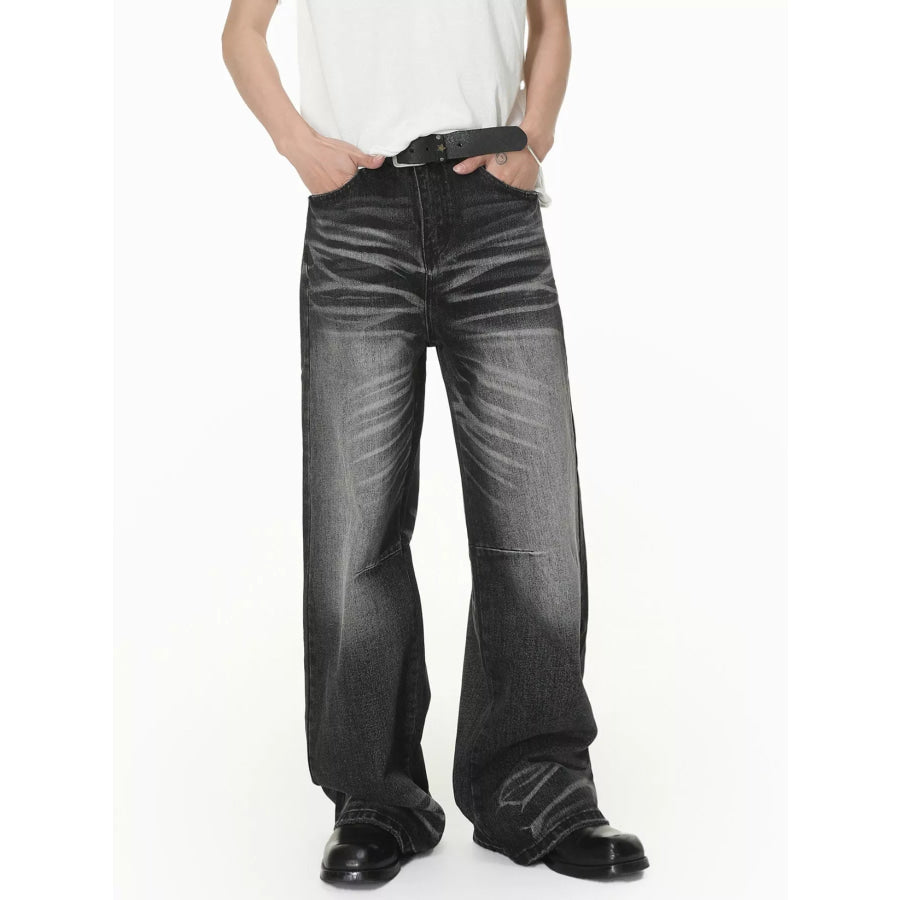 Men’s Wide Leg Washed Jeans Charcoal Gray / S Apparel and Accessories