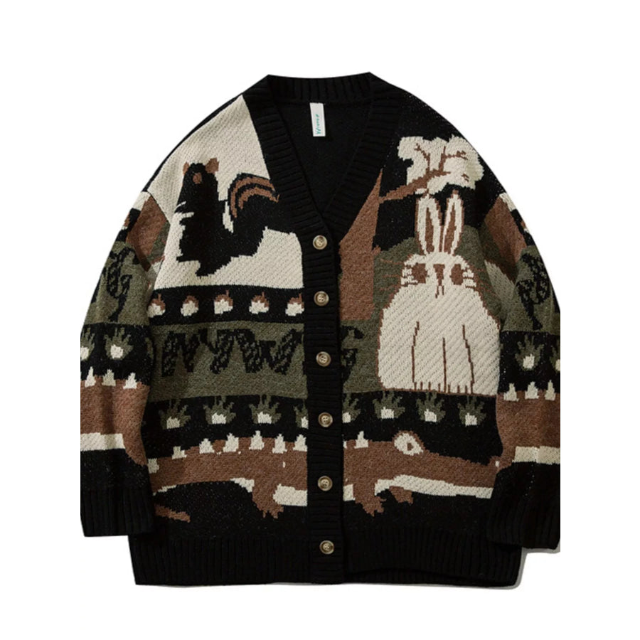 Men’s Woodland Critter Knit Cardigan Black / M Apparel and Accessories