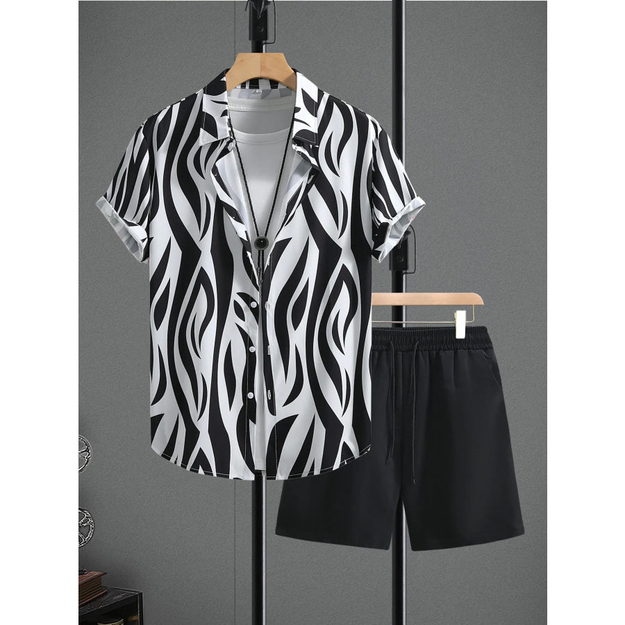Men’s Zebra Print Short Sleeve Shirt and Shorts Set Apparel and Accessories