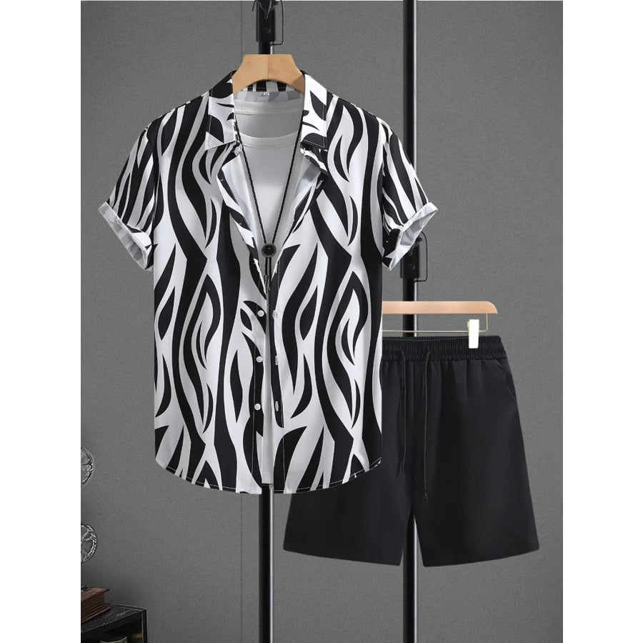 Men’s Zebra Print Short Sleeve Shirt and Shorts Set Black / S Apparel and Accessories