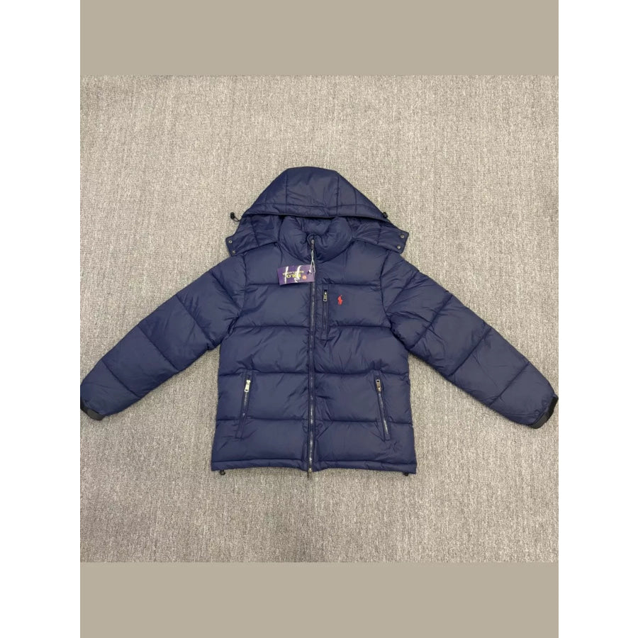Men’s Zip Up Hooded Puffer Jacket Navy-8526 / S Apparel and Accessories