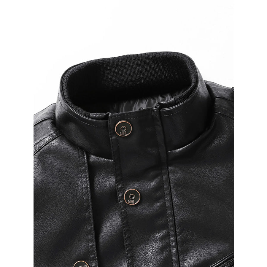Men’s Zip Up Long Sleeve Leather Jacket Apparel and Accessories