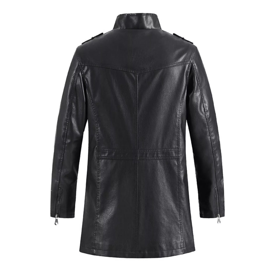 Men’s Zip Up Long Sleeve Leather Jacket Black / S Apparel and Accessories