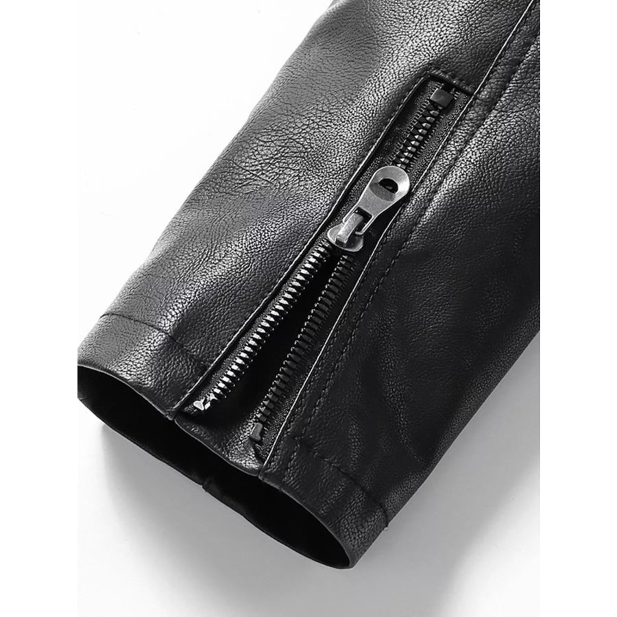 Men’s Zip Up Long Sleeve Leather Jacket Apparel and Accessories